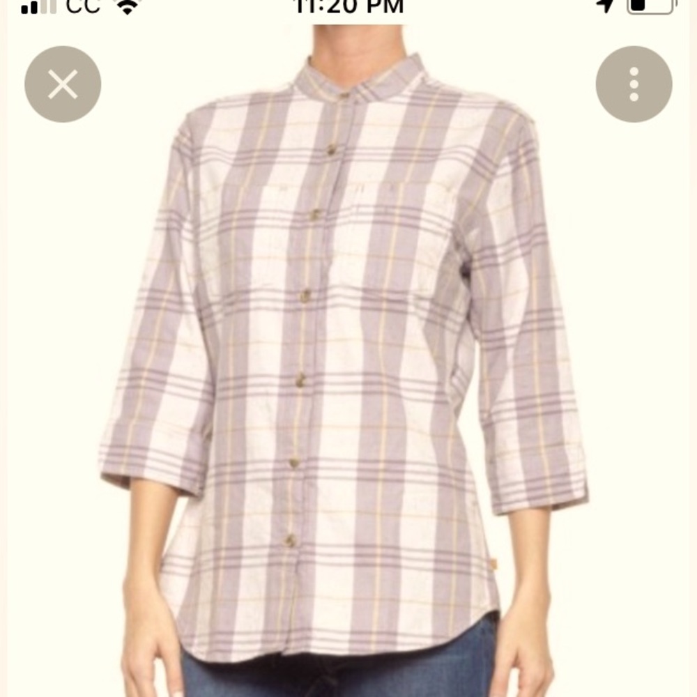 NWT!CARHARTT WOMAN LIGHT PURPLE RELAXED 3/4 SLEEVE PLAID SHIRT / SIZE S 4/6